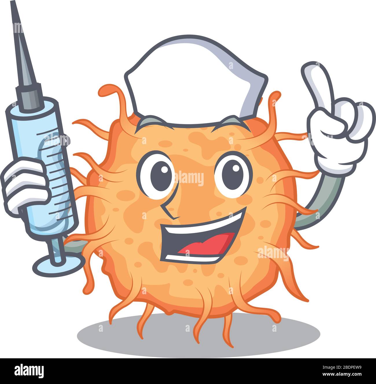 A nice nurse of bacteria endospore mascot design concept with a syringe Stock Vector