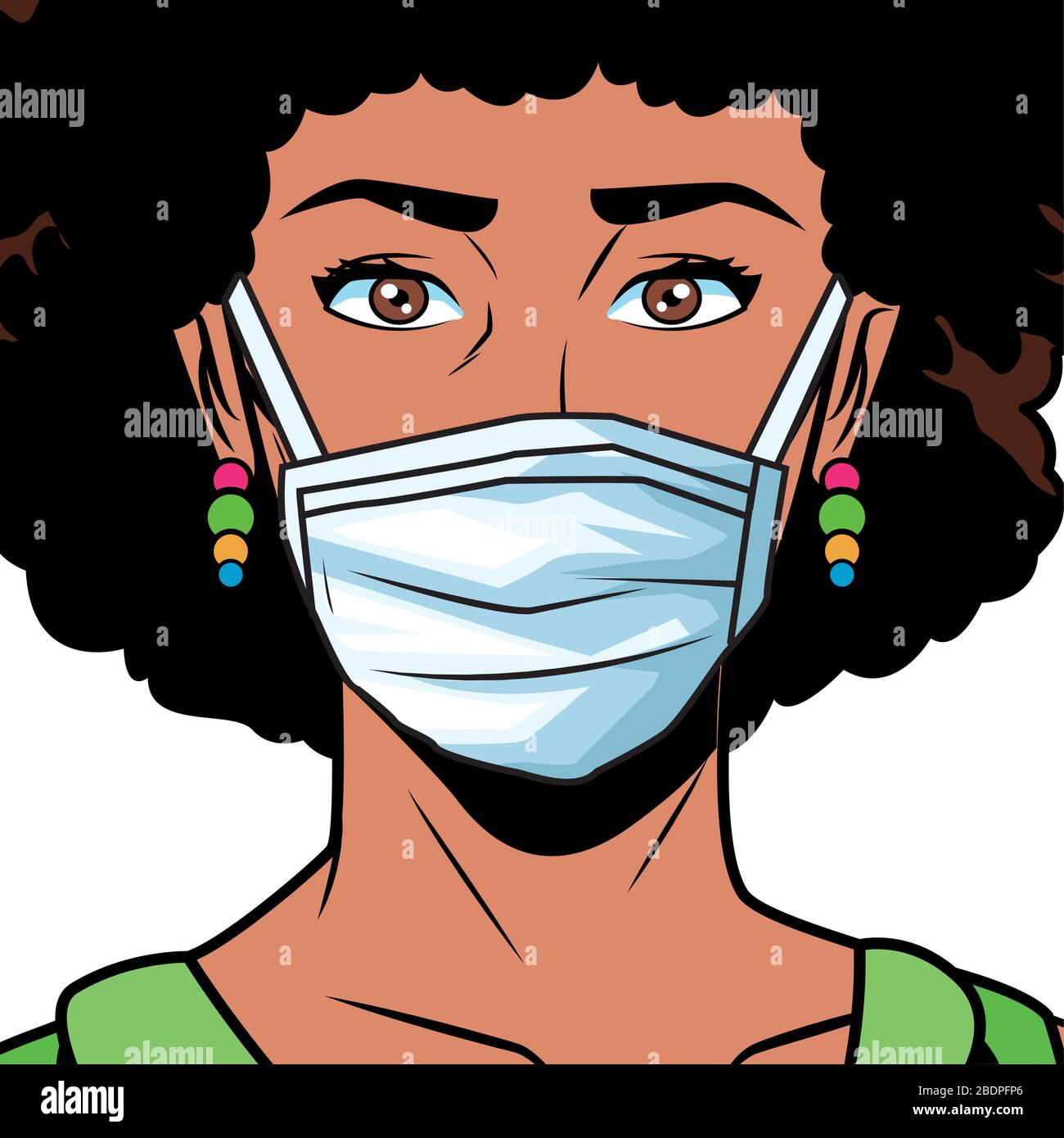 afro woman using face mask for covid19 pop art style Stock Vector Image ...