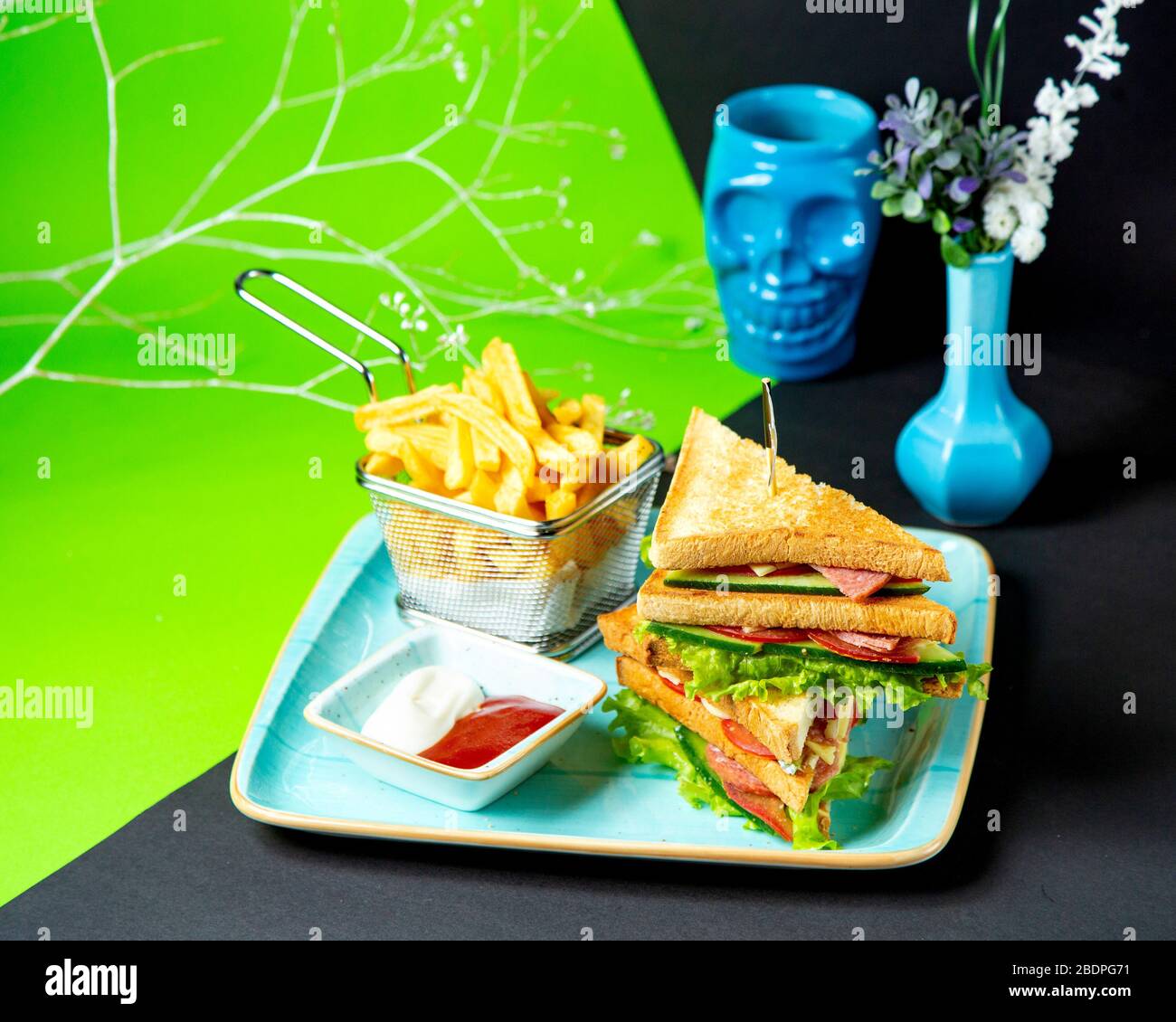 club sandwich with french fries Stock Photo Alamy