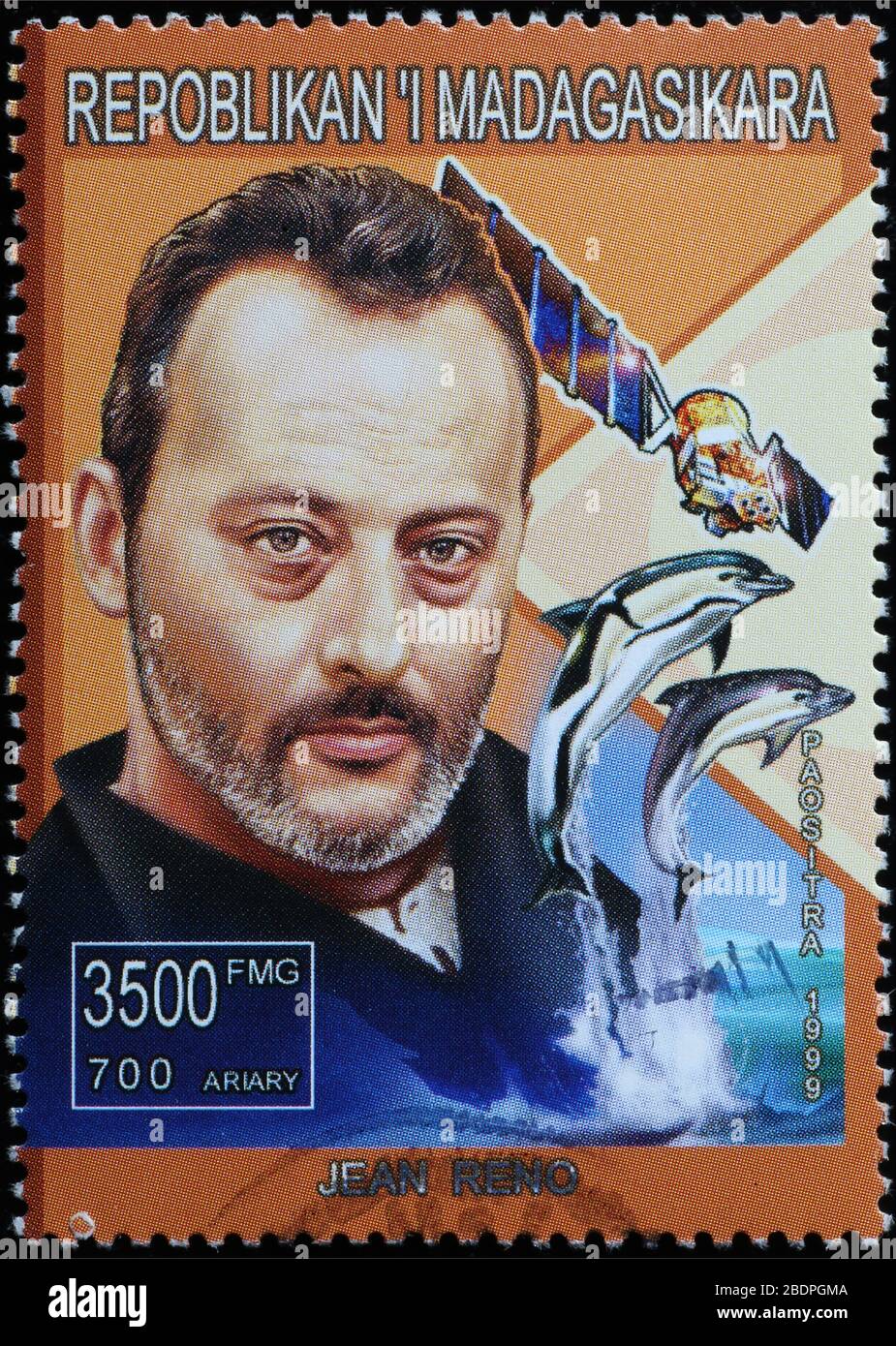 French actor Jean Reno on postage stamp Stock Photo