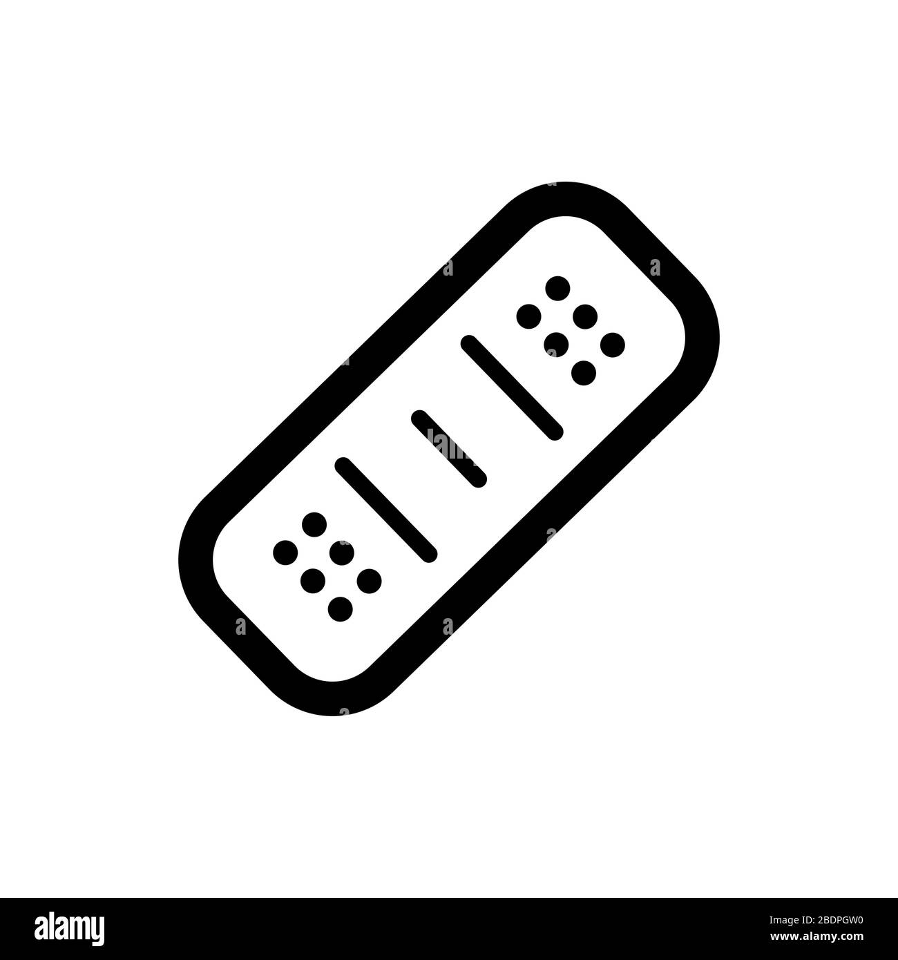 Band aid icon. Black icon isolated on white background. Medical patch silhouette. Simple icon. Web site page and mobile app design vector element. Stock Vector