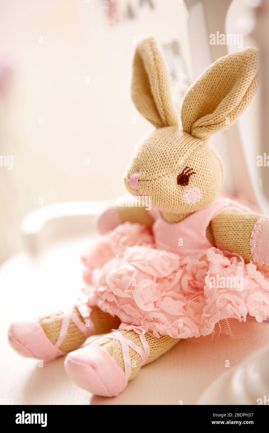 Cute stuffed bunny on the floor Stock Photo