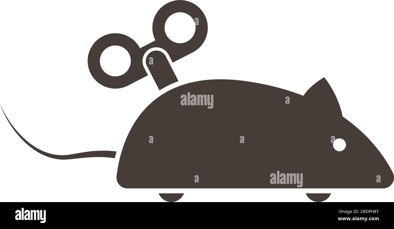 April fool's day emblem with clockwork mouse. Vector illustration Stock