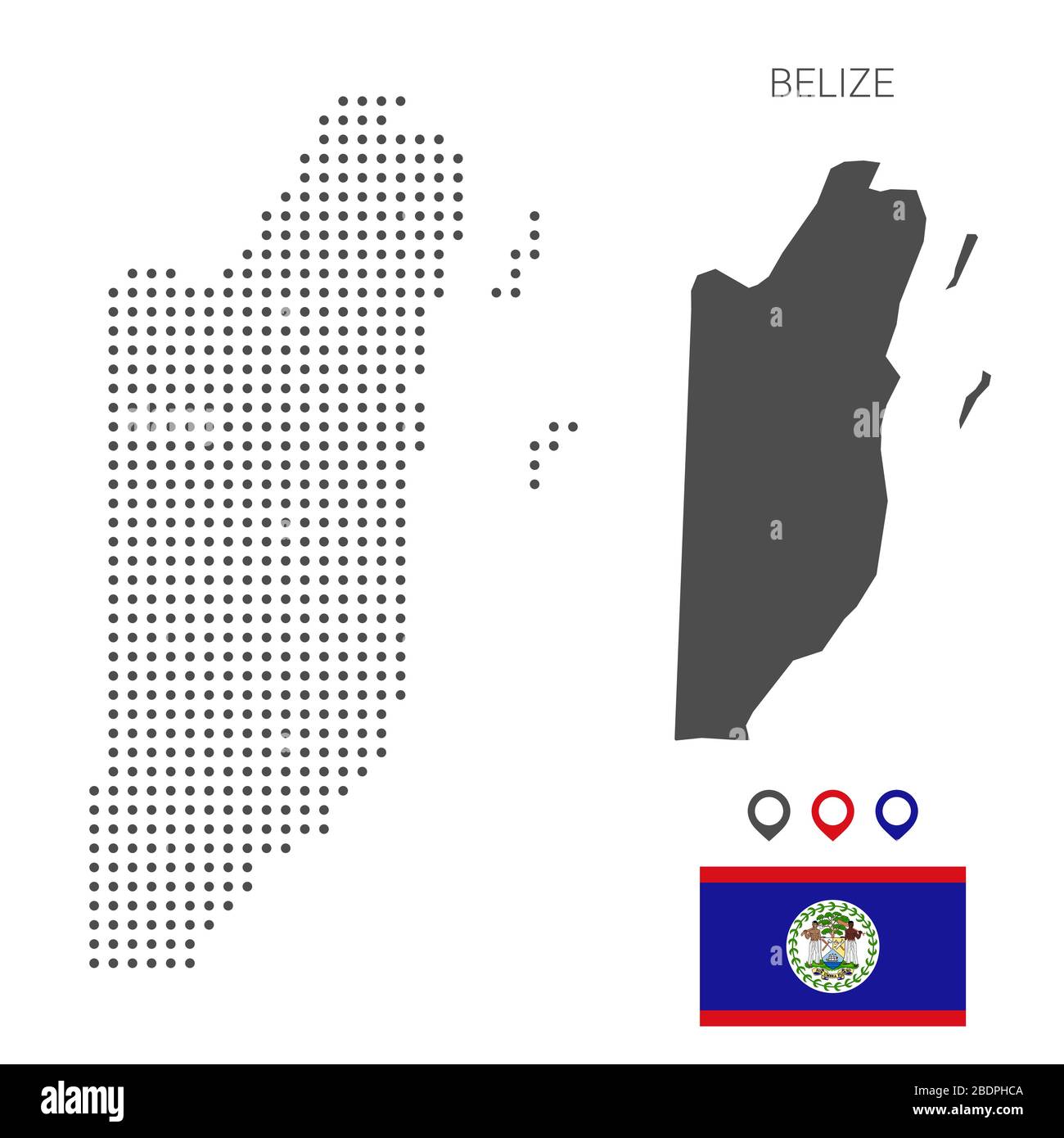 Belize map dotted on white background vector isolated. Illustration for technology design or infographics. Isolated on white background. Stock Vector