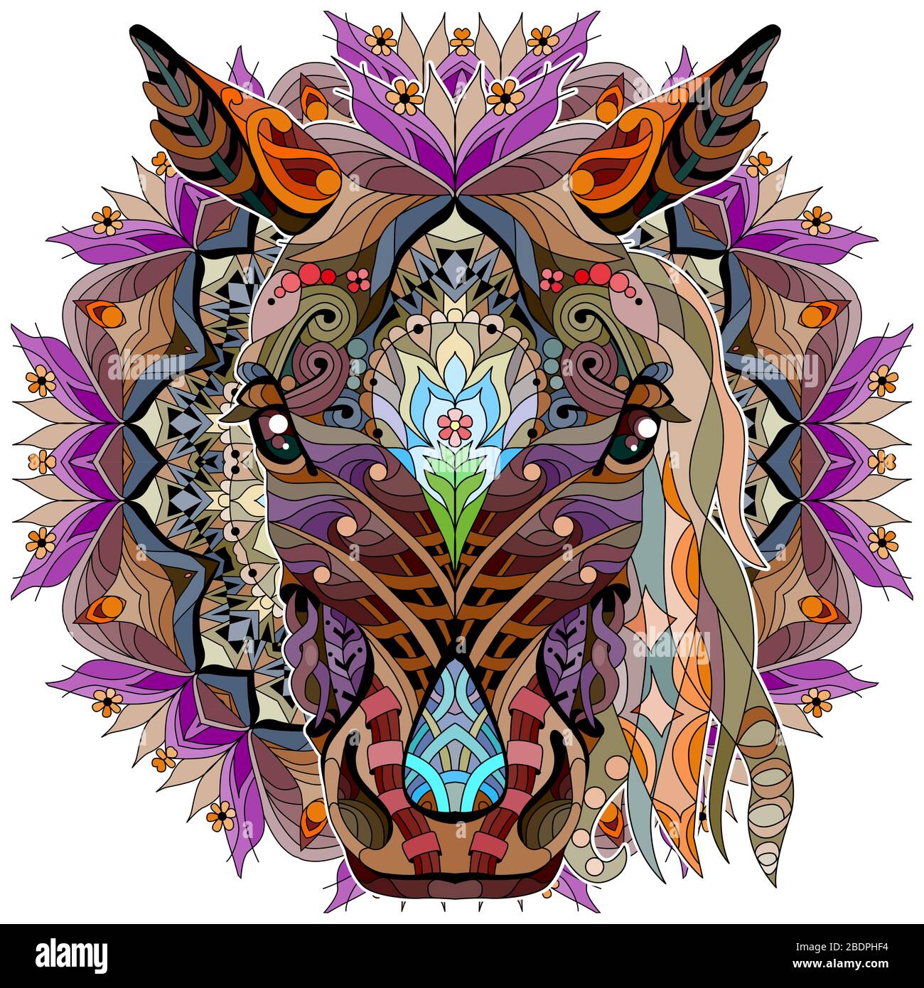 Zentangle horse head with mandala. Hand drawn decorative vector illustration. Stock Vector