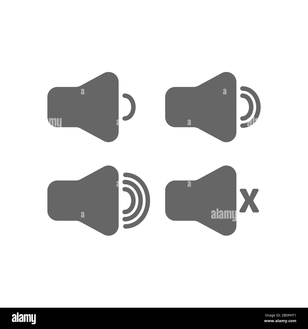 Speaker icon set. Volume control on/off mute symbol. Flat application interface sign. Vector illustration image. Isolated on white background. Stock Vector