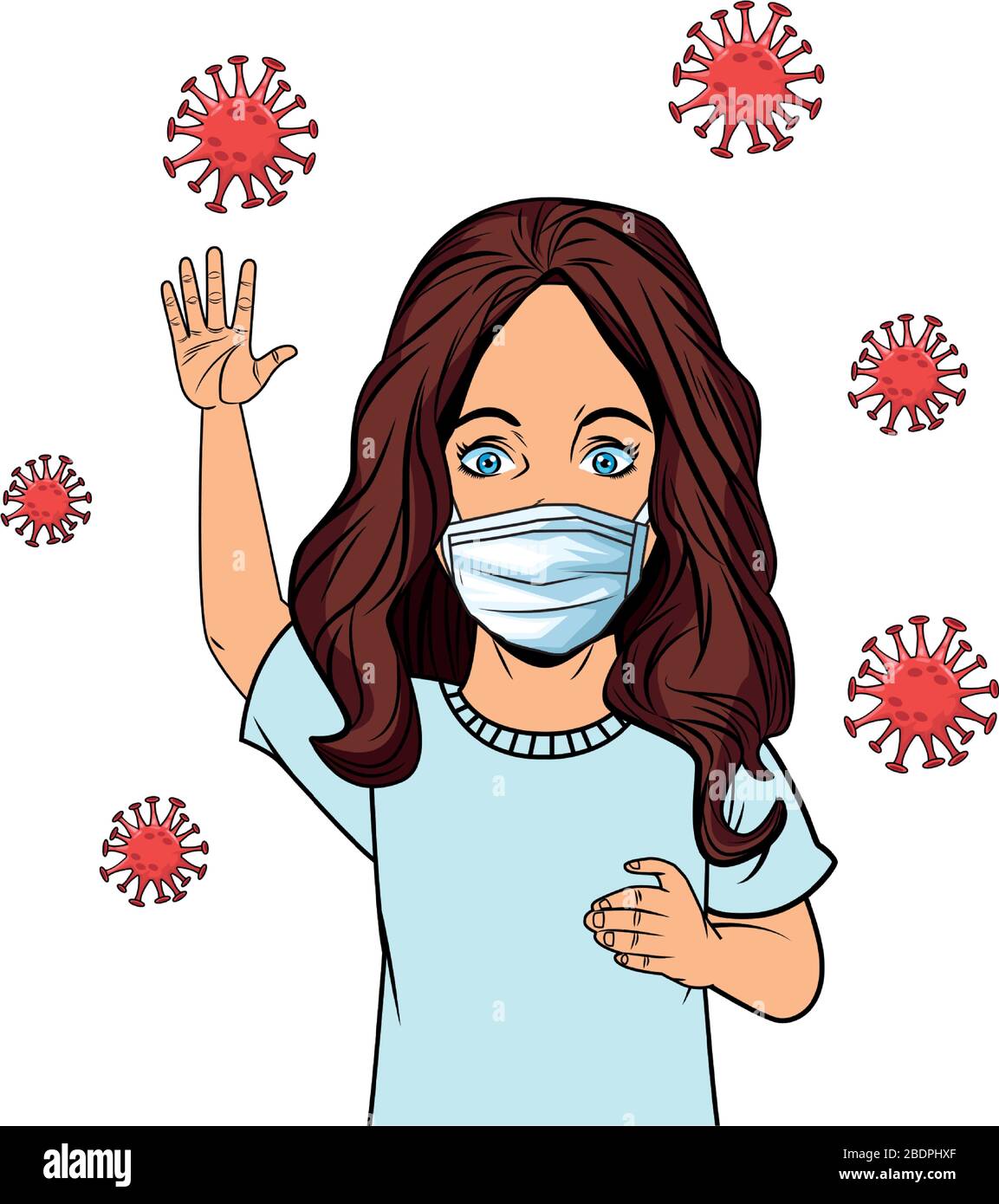 little girl using face mask for covid19 pop art style Stock Vector ...