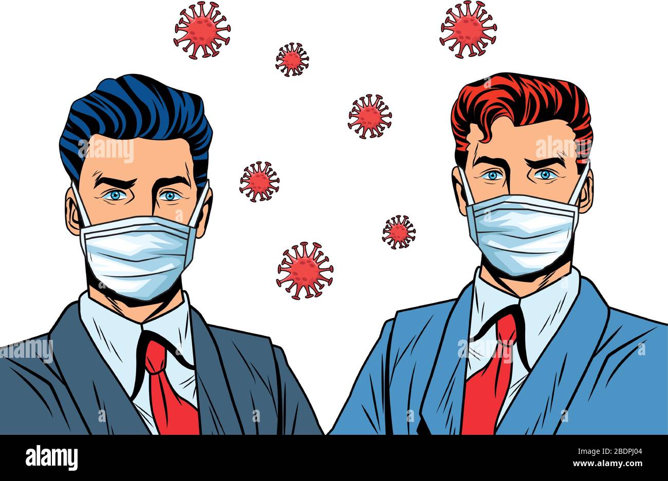 businessmen using face masks and covid19 particles pop art style Stock ...