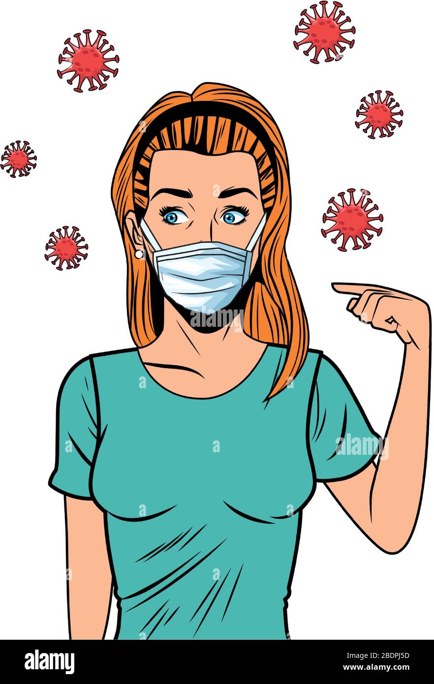 woman using face mask for covid19 pop art style Stock Vector Image ...