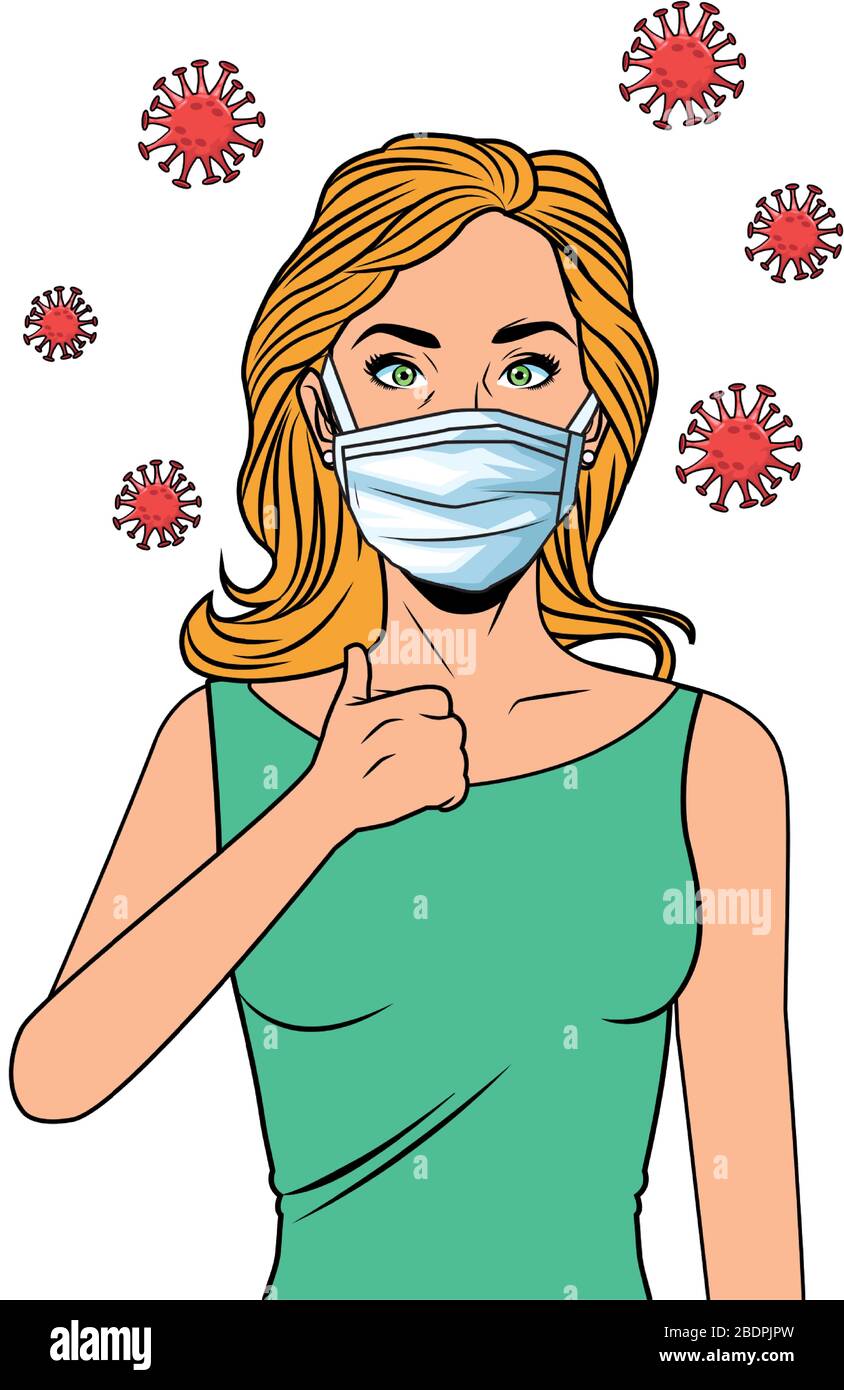 woman using face mask for covid19 pop art style Stock Vector Image ...