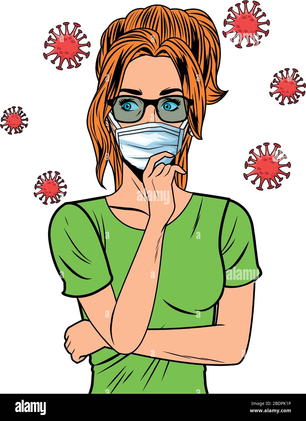 woman using face mask for covid19 pop art style Stock Vector Image ...