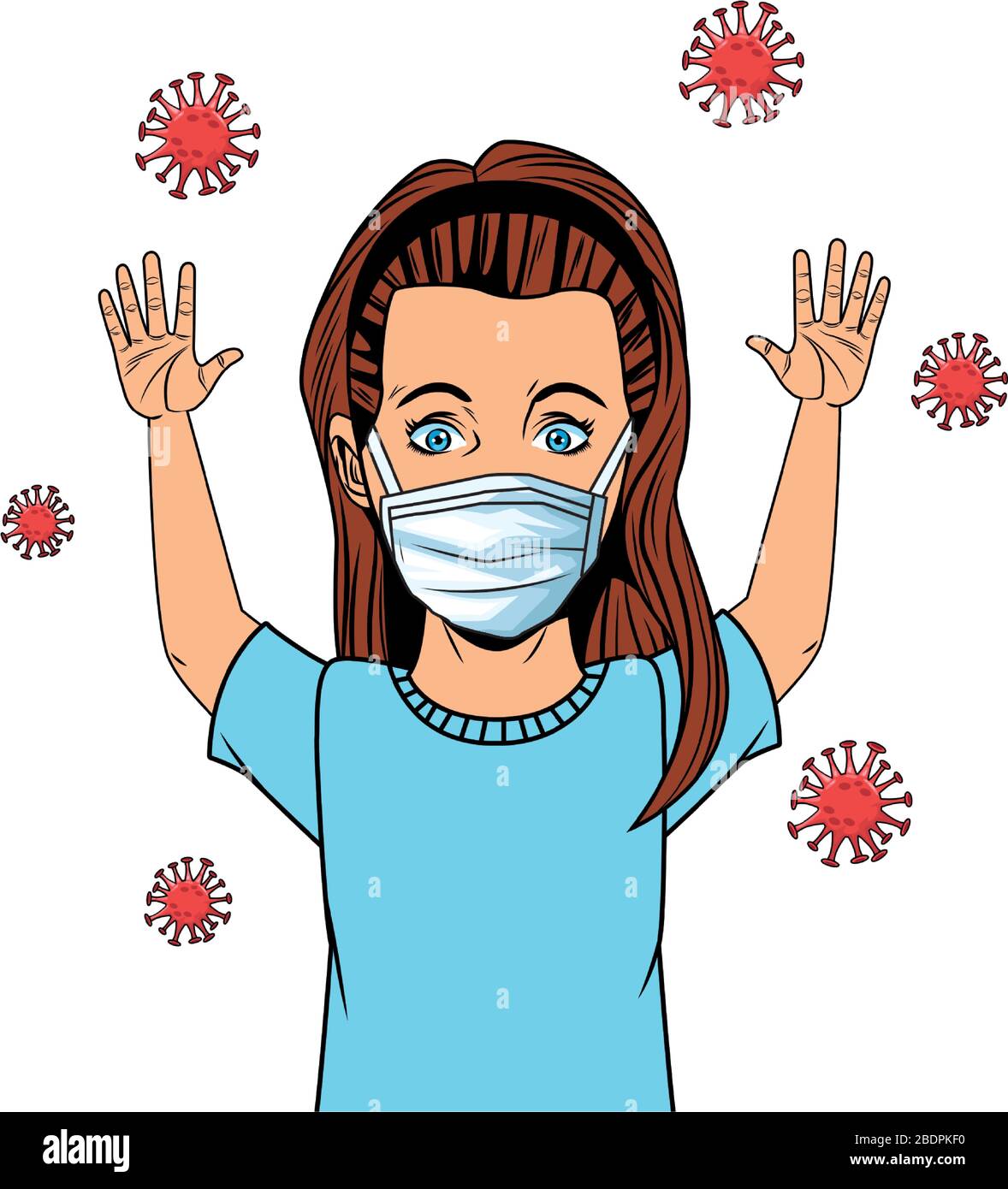 little girl using face mask for covid19 pop art style Stock Vector ...