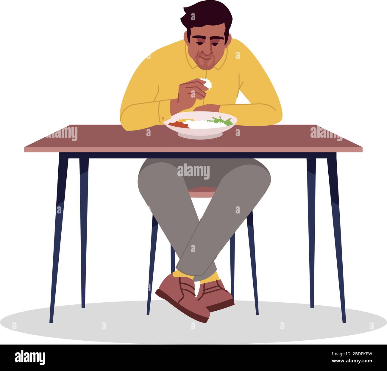 Graphics Eating Rice Adult man eating rice semi flat RGB color vector illustration. Indian ...