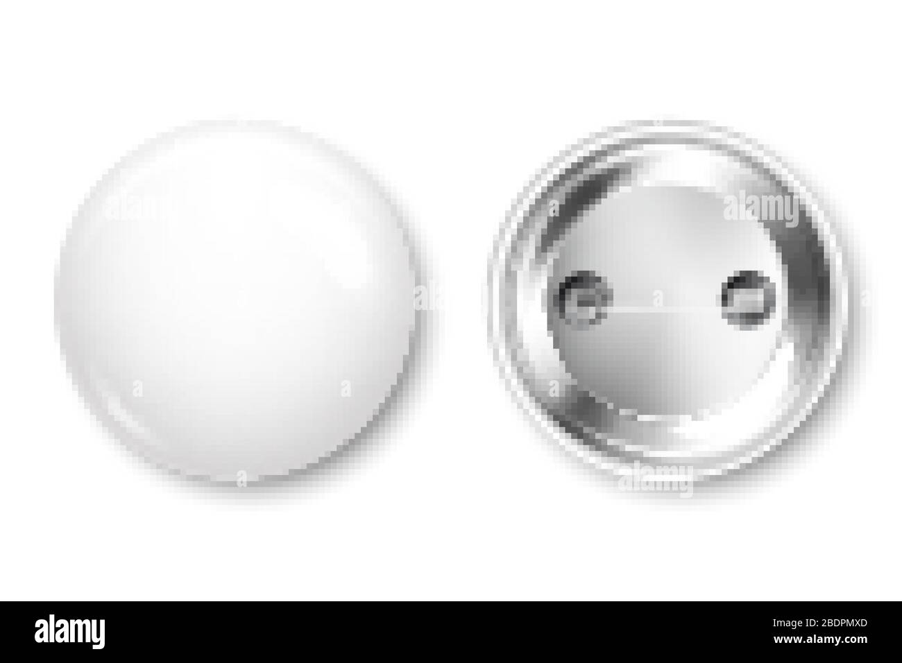 Realistic white blank badge. 3D glossy round button. Pin badge mockup ...