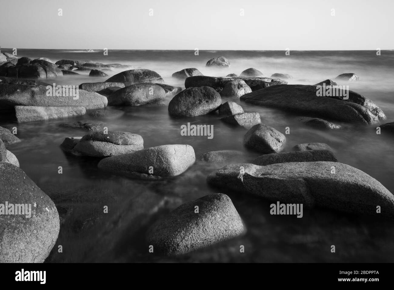 black / white, beautiful scenery of rocks on the seaside, long exposure, East seaside Korea Stock Photo