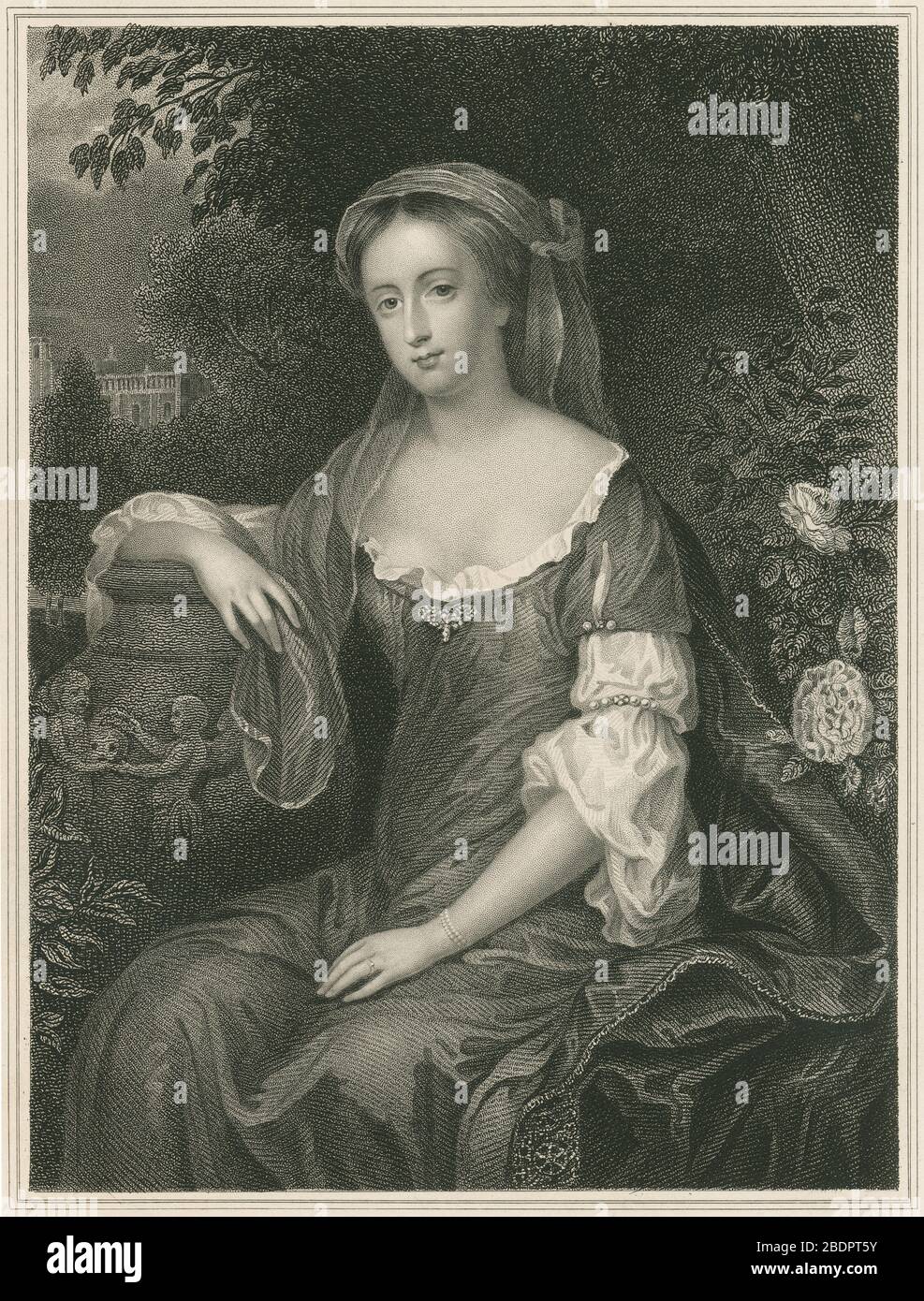 Antique engraving, Emilia Butler, Countess of Ossory. Emilia Butler, Countess of Ossory (1635-1688), born Emilia van Nassau-Beverweerd, was an Anglo-Dutch courtier. SOURCE: ORIGINAL ENGRAVING Stock Photo