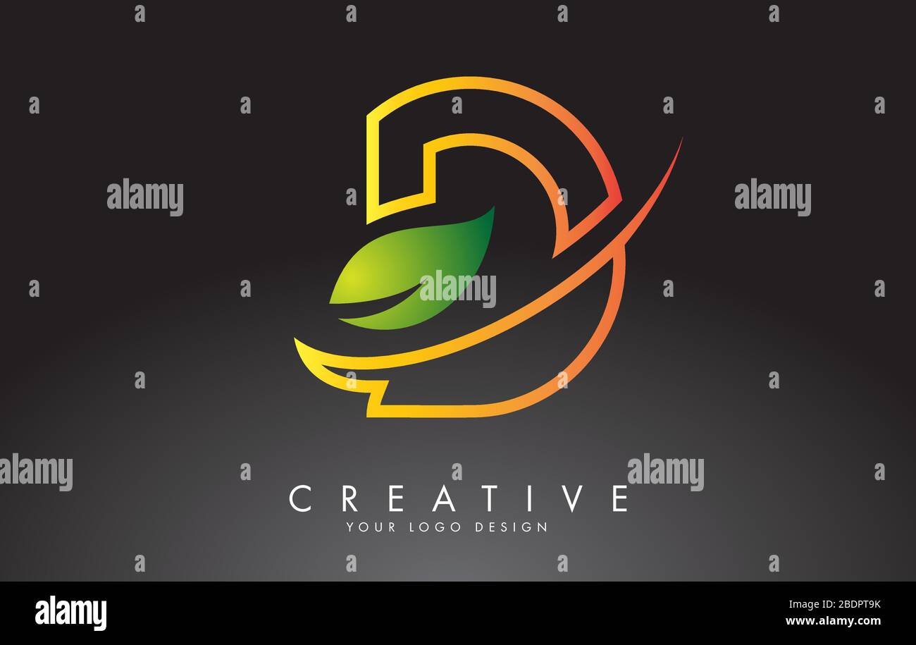 Monogram D Letter Logo Design with Green Leaf. Eco and Organic Letter ...