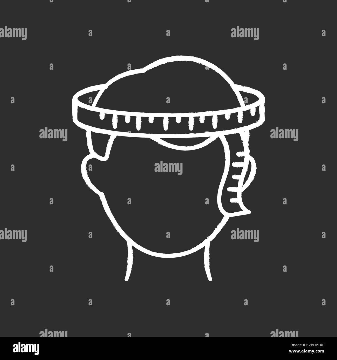 https://c8.alamy.com/comp/2BDPTRF/head-circumference-chalk-white-icon-on-black-background-human-body-measuring-parameter-dimensions-specification-for-bespoke-headwear-custom-made-2BDPTRF.jpg