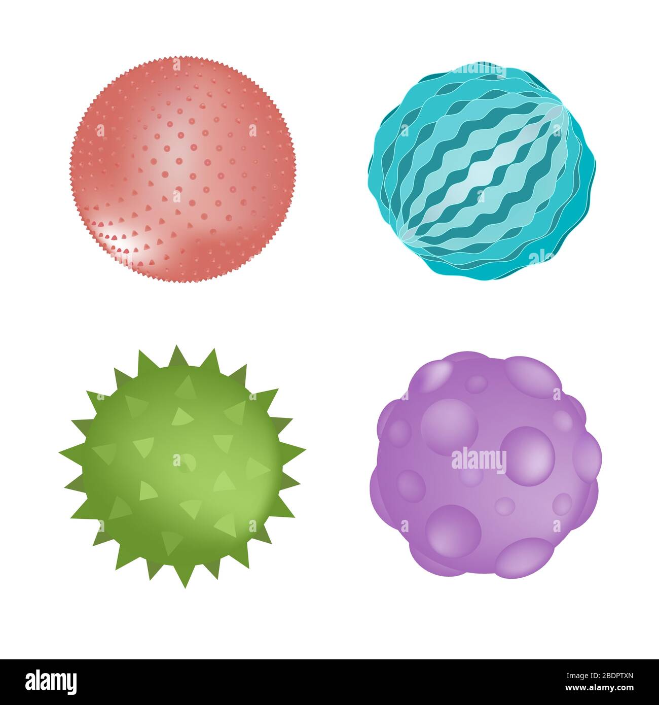 Sensory ball set of different colors and textures isolated on white. Vector illustration. Kids toys or sensory rooms equipment element Stock Vector