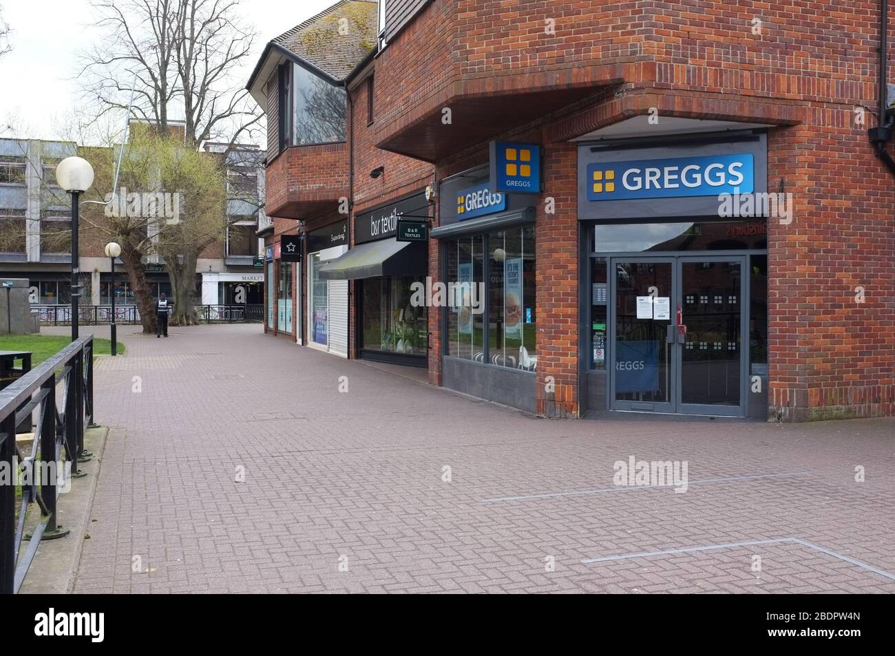 The Maltings Shopping area in Salisbury UK, site of the 2018 Novichok poisonings, now locked up and empty due to the 2020 Covid 19 Global emergency. Stock Photo