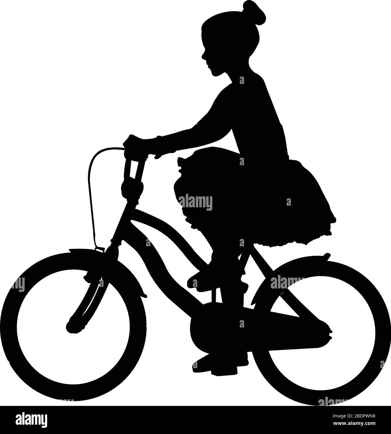 little girl in a dress riding bicycle silhouette - vector Stock Vector