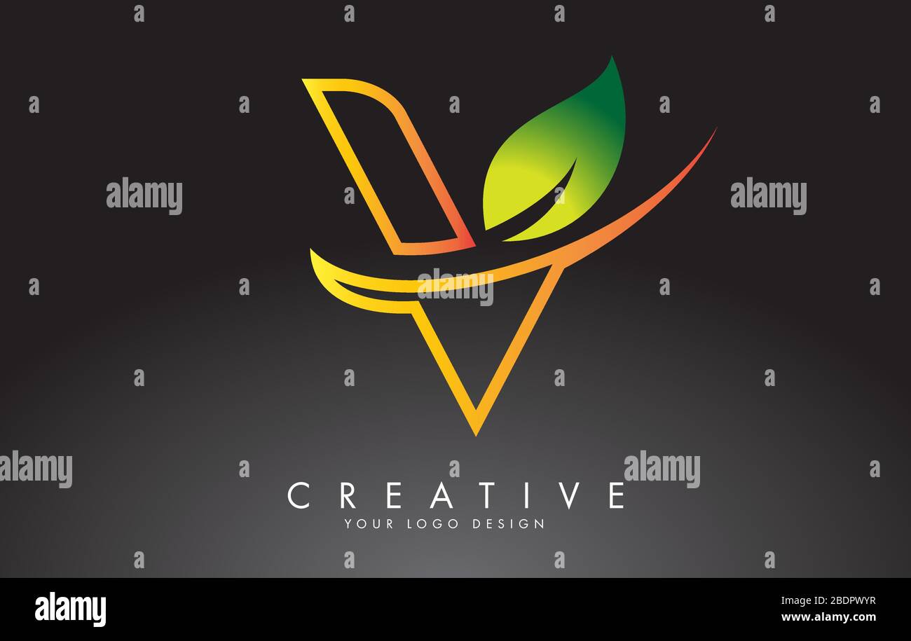 Monogram V Letter Logo Design with Green Leaf. Eco and Organic Letter ...