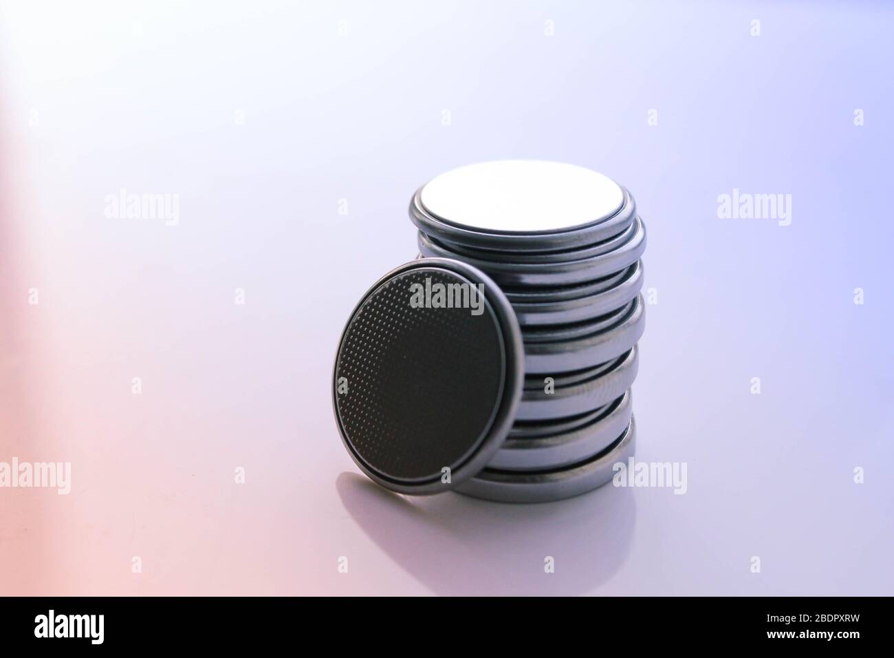 Miniature battery button cell. with chemical data Stock Photo Alamy