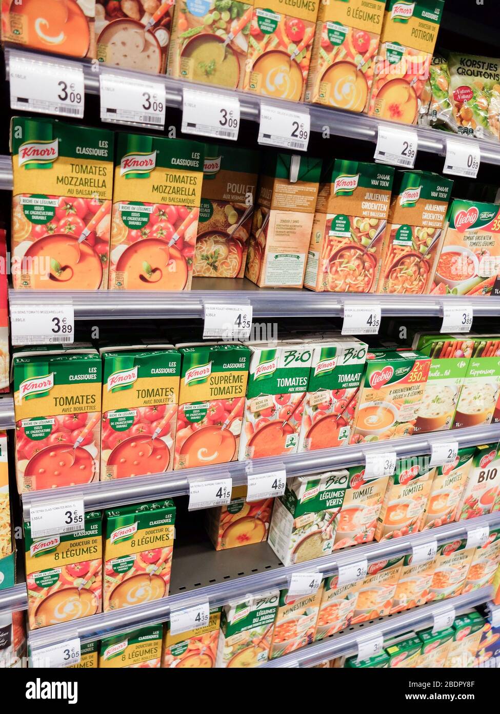 Soups in a grocery store Stock Photo Alamy