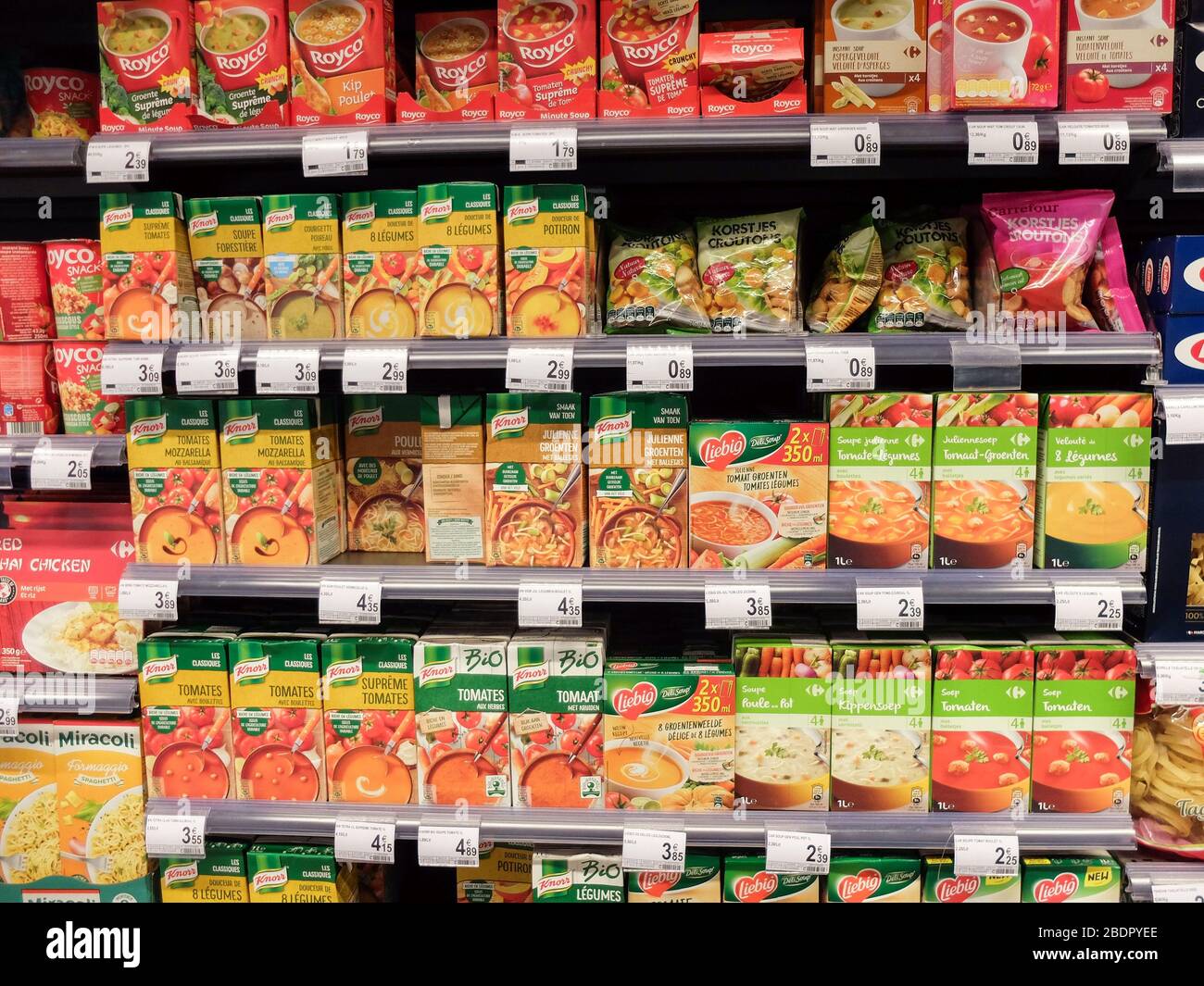Soups in a grocery store Stock Photo Alamy