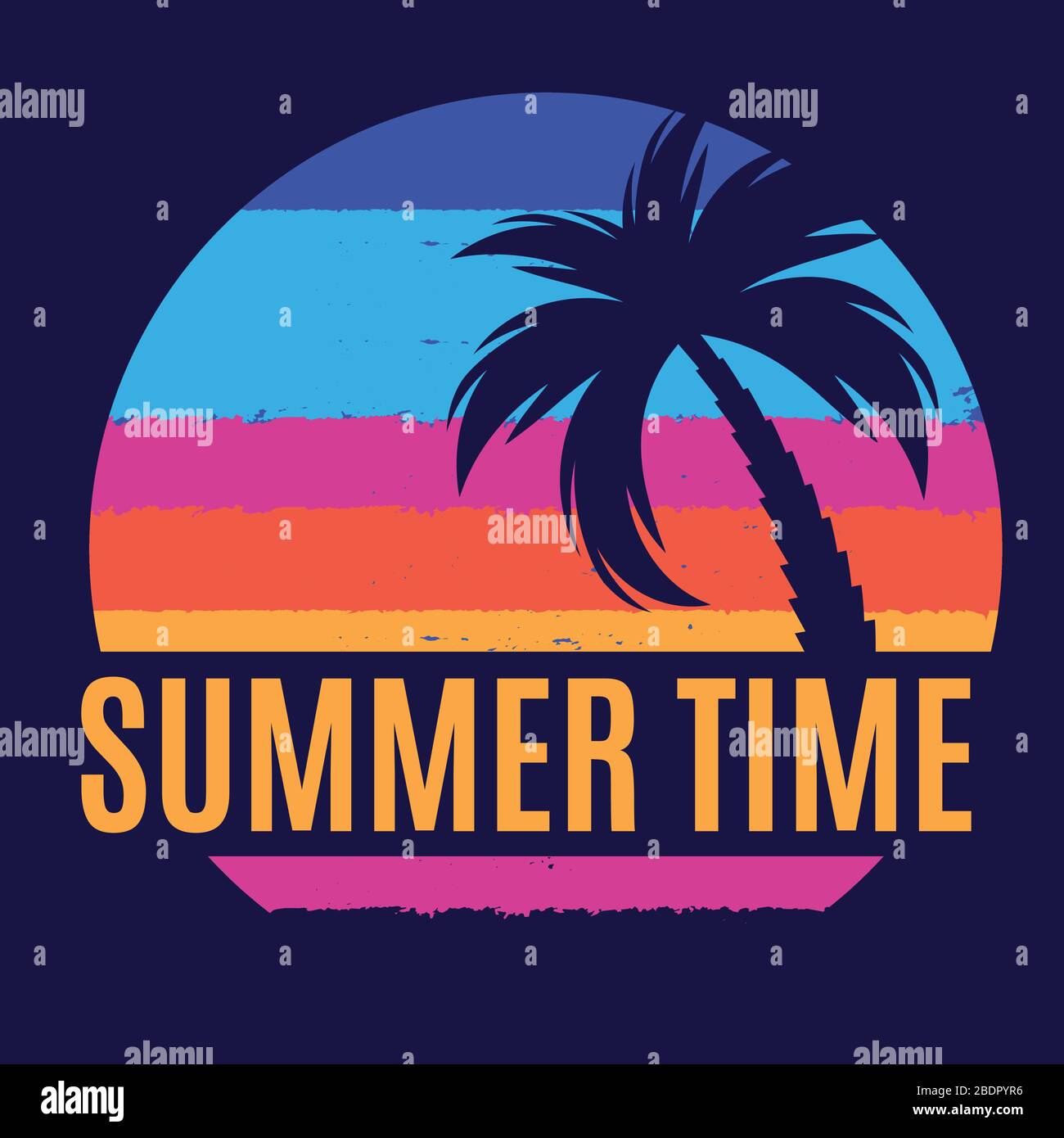 Summer Time Background Icon with  palm tree silhouette. Vector Illustration Stock Vector