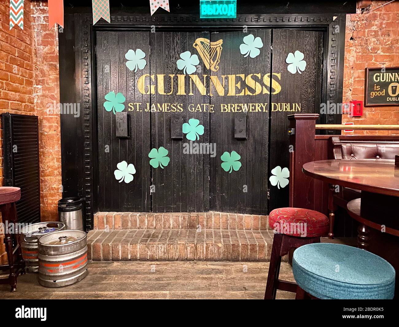 Moscow, Russia -16 March, 2020. Irish Interior The Lion's Head Pub in Moscow city, Stock Photo