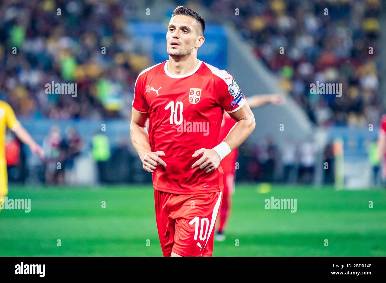 Dusan Tadic of Serbia in action during the UEFA EURO 2020 Qualifiers (Group B) match between Ukraine and Serbia at Arena Lviv. (Final Score: Ukraine 5:0 Serbia) Stock Photo