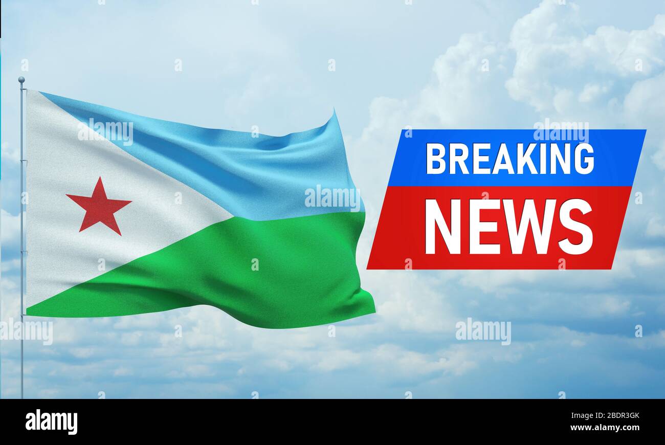 Breaking news. World news with backgorund waving national flag of of Djibouti. 3D illustration. Stock Photo