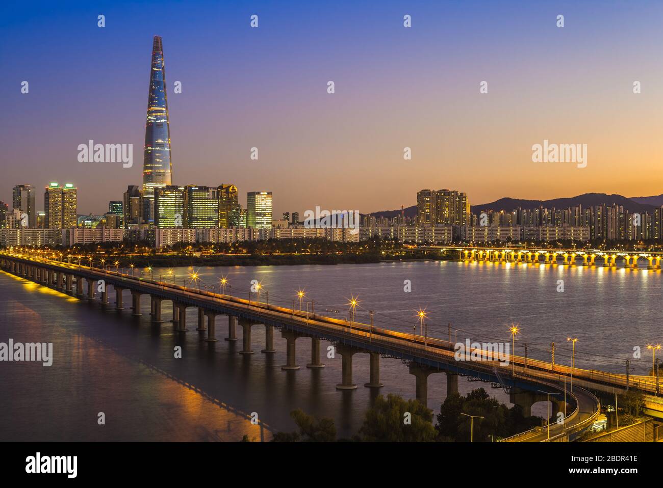 skyline of seoul by Han River in south korea Stock Photo