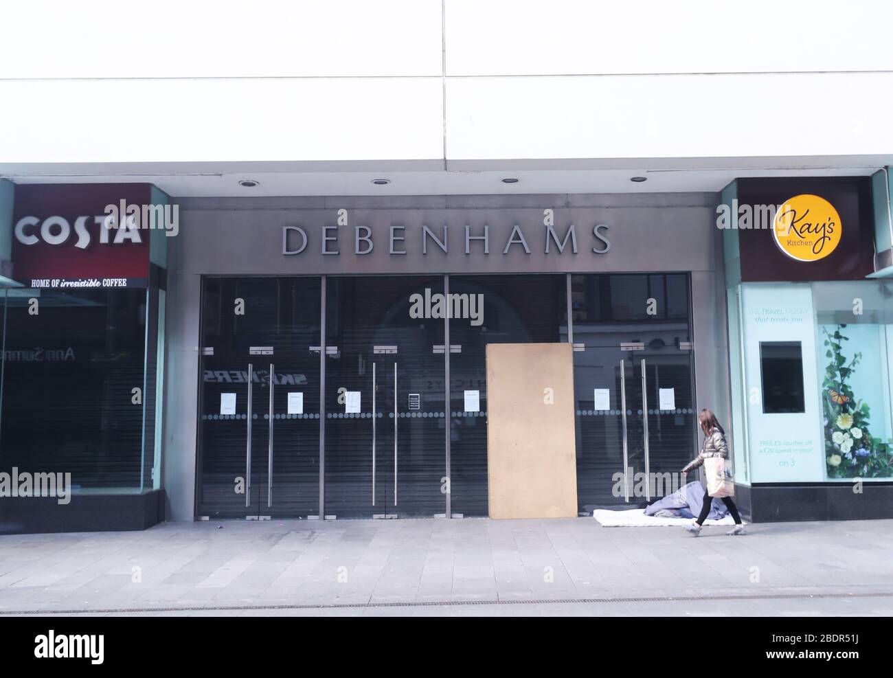 Debenhams' flagship store on Henry Street in Dublin boarded up after the department store chain confirmed it had formally entered administration. Stock Photo