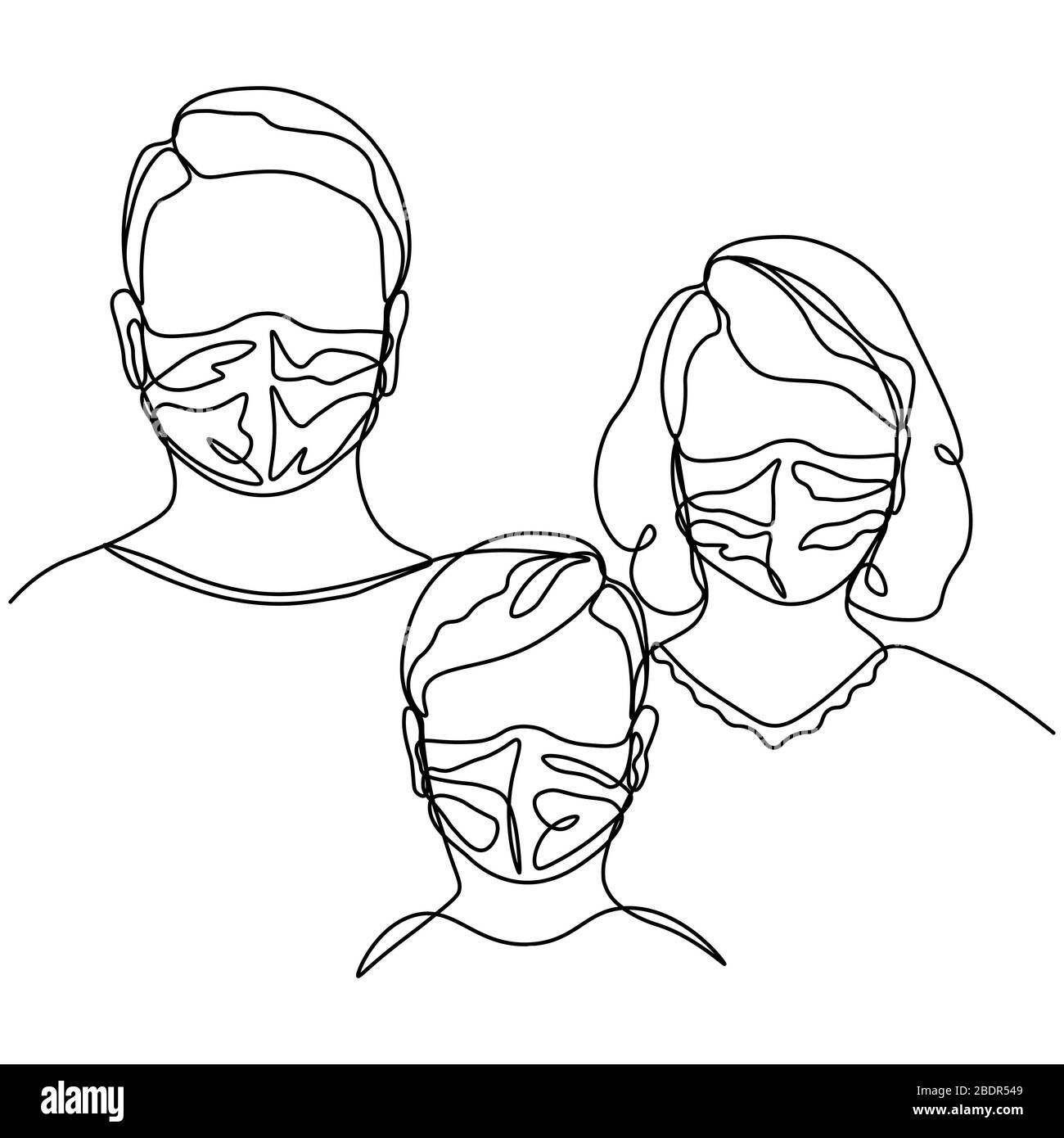 girl in a protective mask, profile portrait drawn in one line. Isolated stock vector illustration Stock Vector