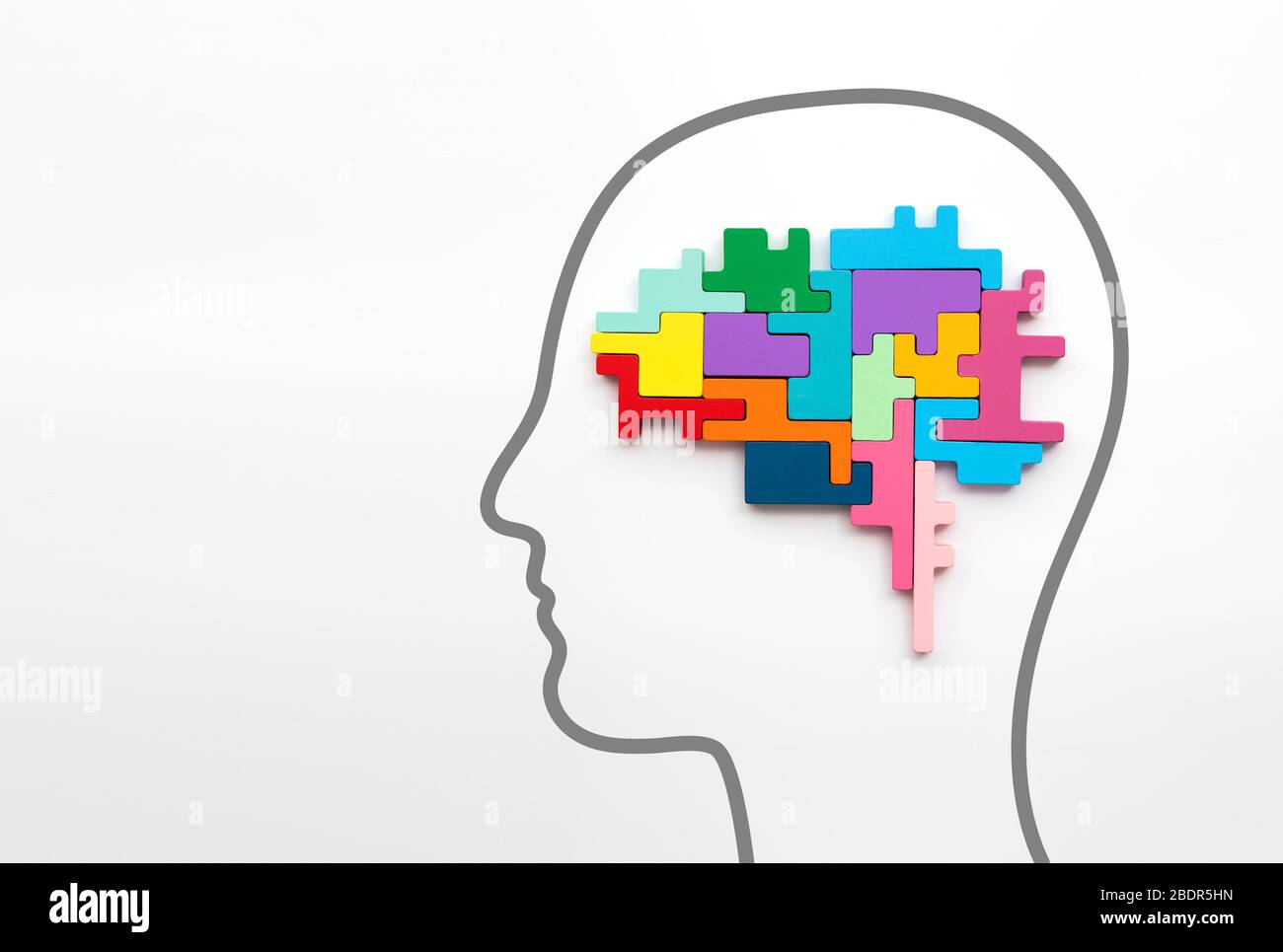 Logical brain concept. Brain made from omplex puzzle pieces in a human head Stock Photo