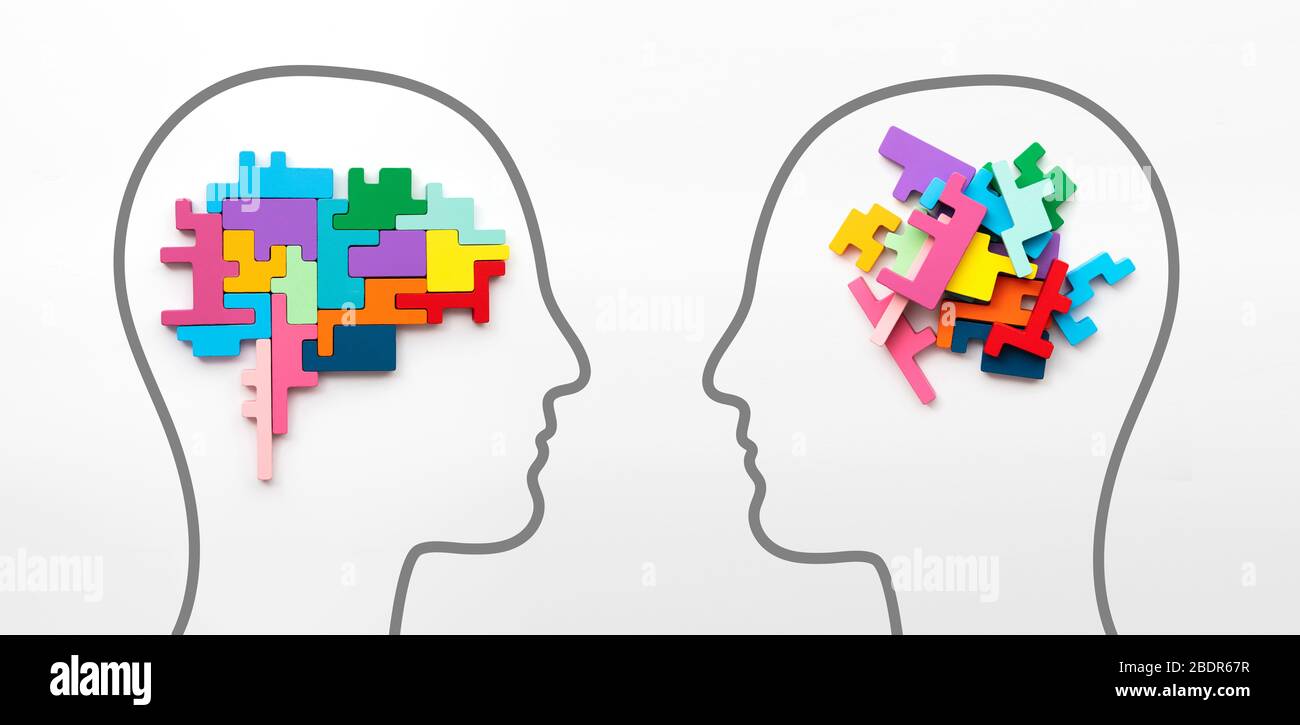 Right and left sides of the brain concept. Puzzle pieces in the shape ...