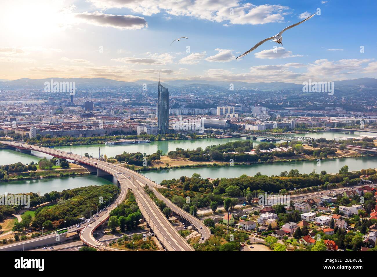 Vienna skyline, beautiful aerial view on the buildings and roads, Austria Stock Photo