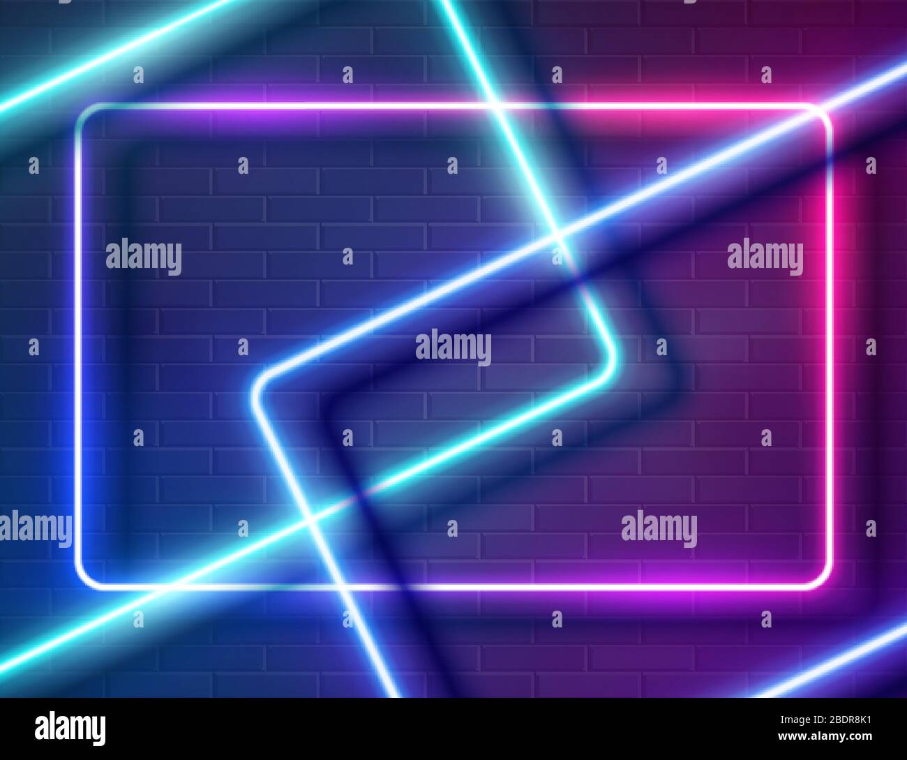 Neon Glowing Rectangle Frame for Banner on Dark Empty Grunge Brick ...