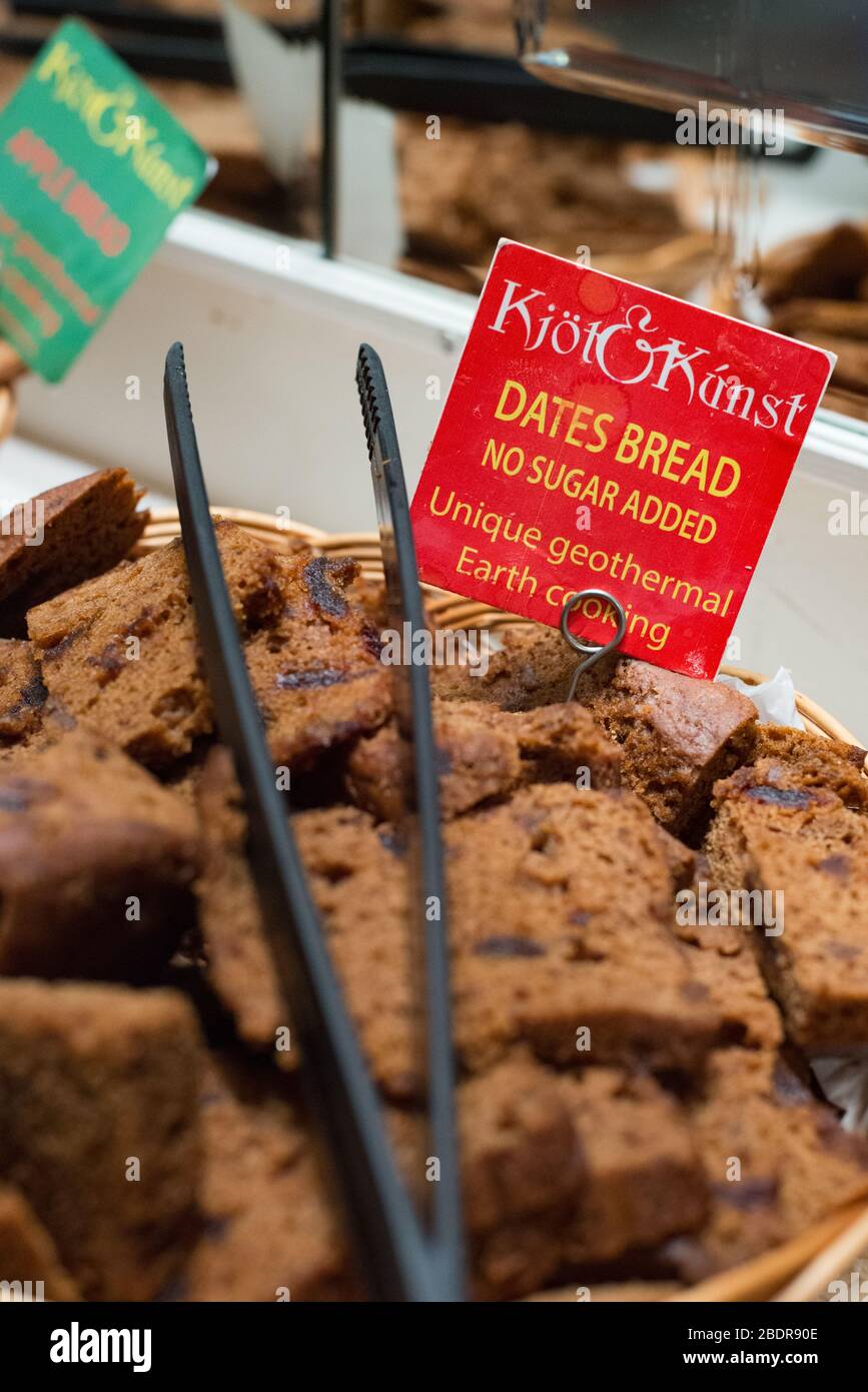 Bread made from dates on sale at Kjöt og kúnst restaurant, Hveragerði