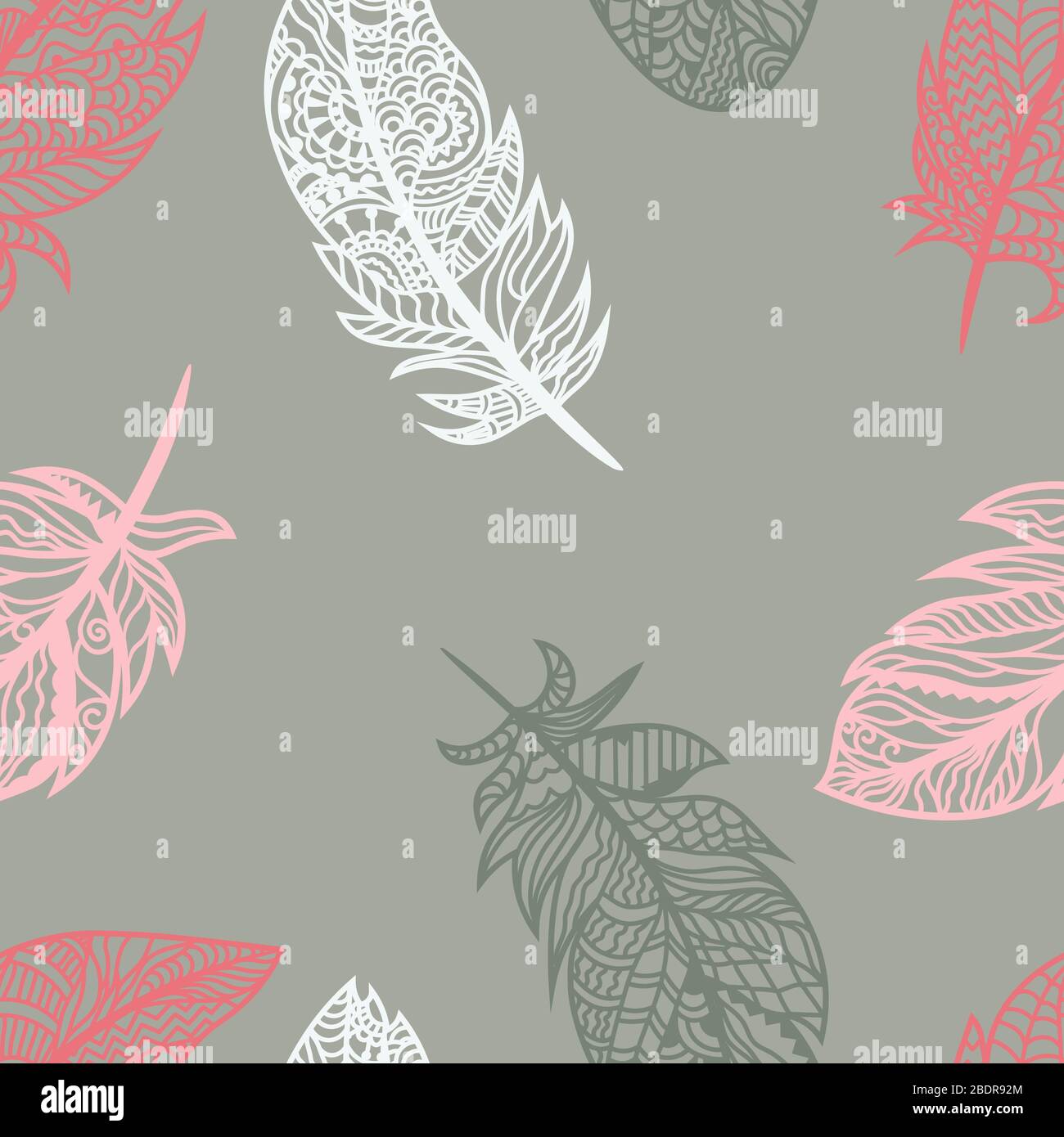 Bright colored feathers on a gray background. Vector for seamless illustration Stock Vector
