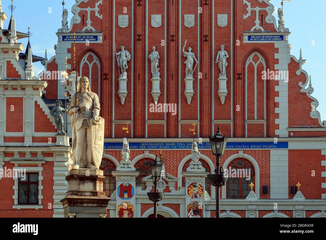 House of the Blackheads, opulent facade of building featuring various architectural styles and artistic trends, erected for the Brotherhood of Blackhe Stock Photo