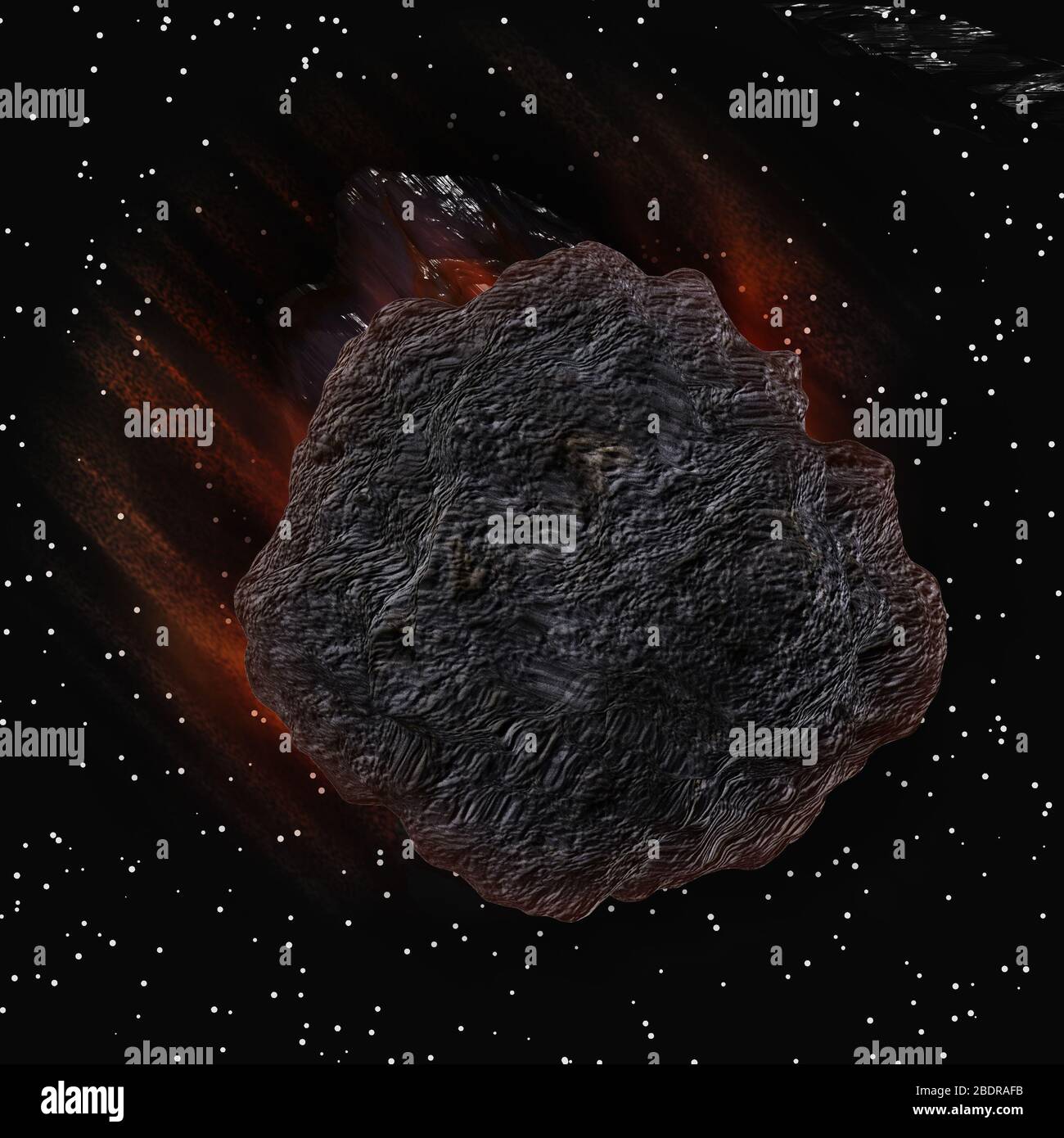 Giant 3d asteroid exploding in the space, digitally rendered ...