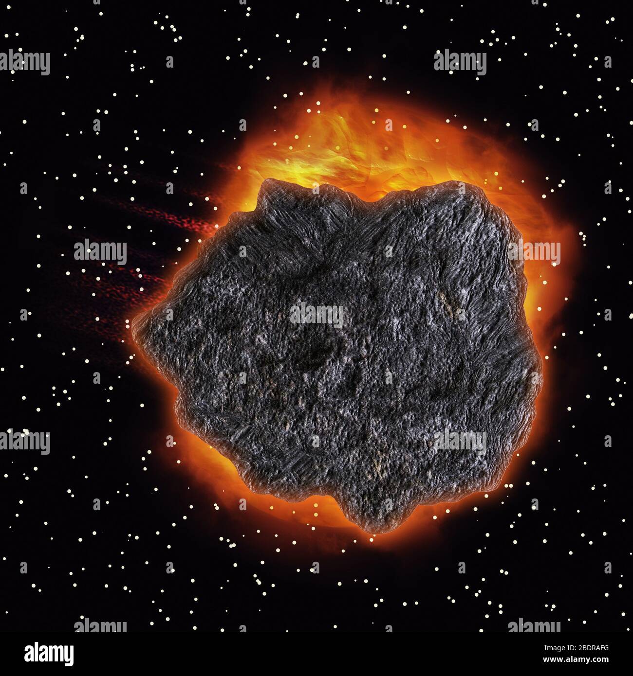 Giant 3d asteroid exploding in the space, digitally rendered ...