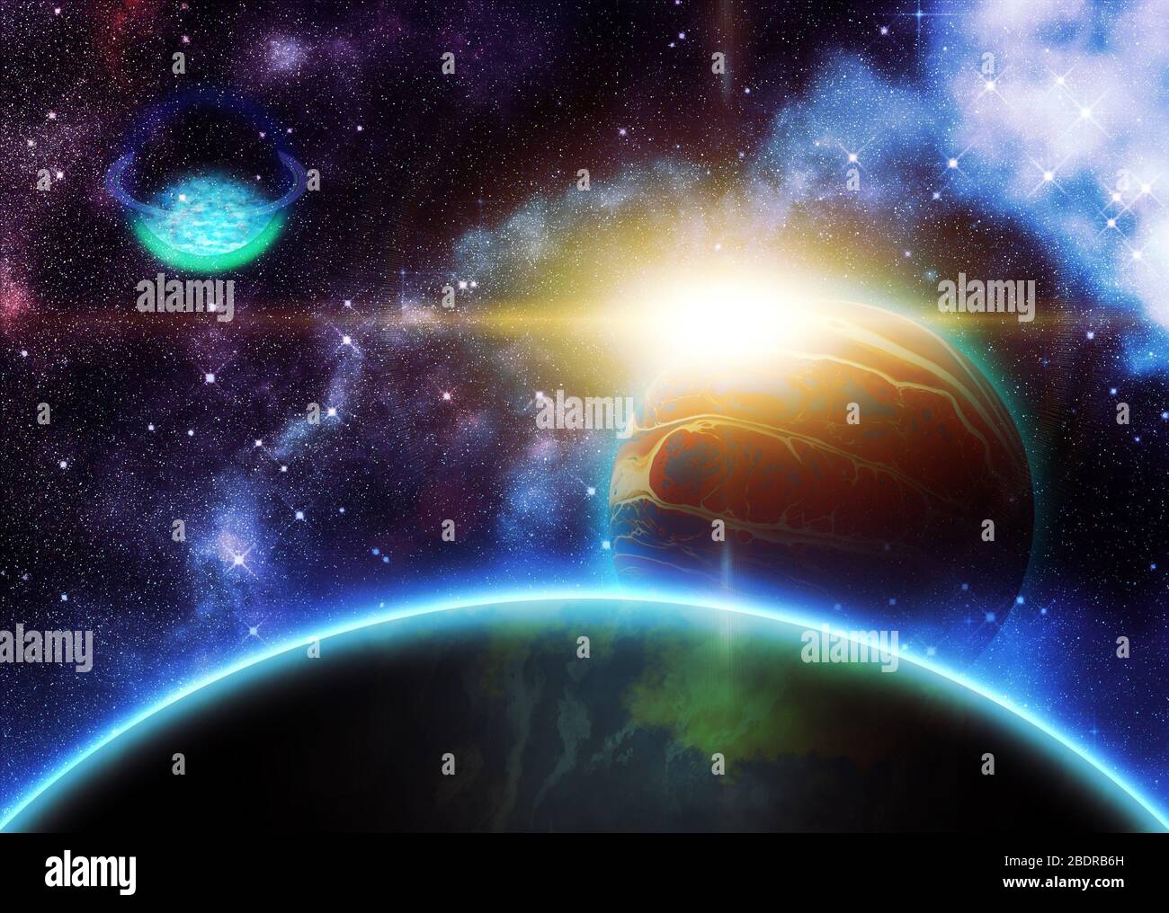 Abstract alien planet in outer space with stars, 3d illustration Stock ...