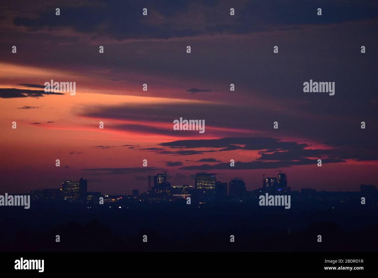 Arlington, VA Skyline at Dusk from a Distance Stock Photo