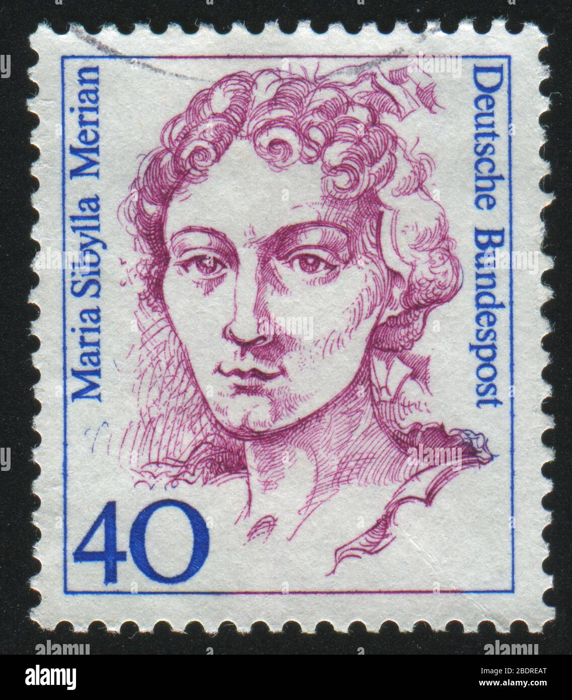 GERMANY  - CIRCA 1986: stamp printed by Germany, shows portrait Maria Sibylla Merian, circa 1986. Stock Photo