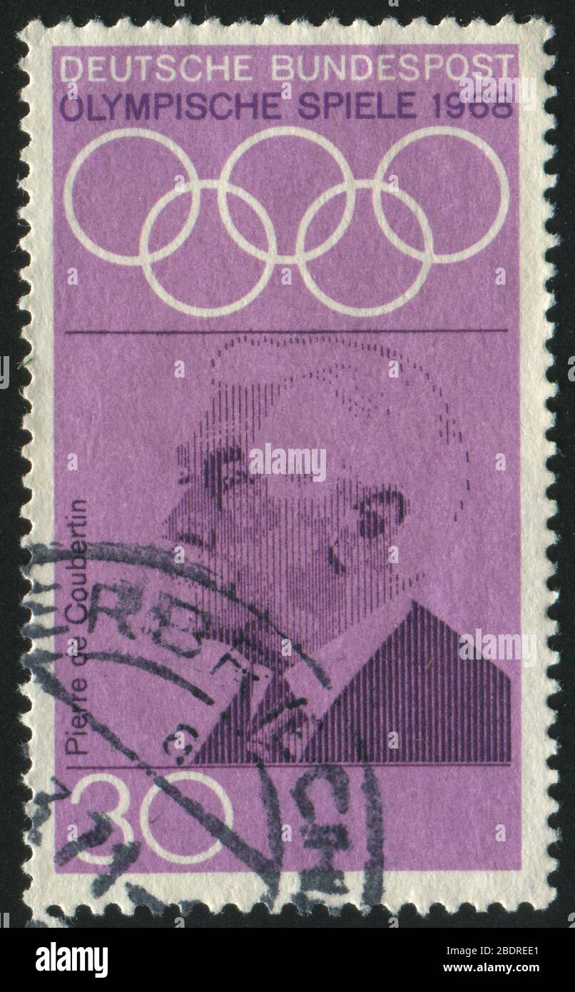 GERMANY  - CIRCA 1968: stamp printed by Germany, shows Pierre de Coubertin, circa 1968. Stock Photo