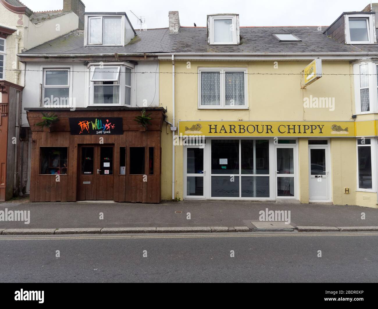 Newquay deserted, Covid 19 lockdown, Shopping area empty, Tourist business closed. Newquay Cornwall, UK. Credit:Robert Taylor/Alamy Live News Stock Photo
